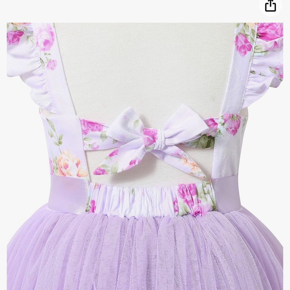 Flofallzique Girls Tulle Dress Floral Summer Wedding Birthday Casual Toddler - Picture 2 of 4